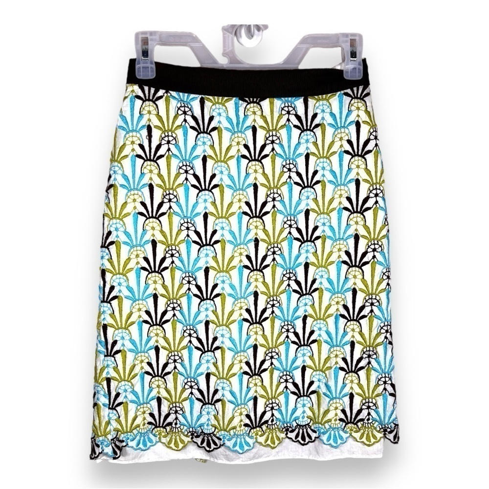 XS MILLY PENCIL SKIRT COTTON EMBROIDERED BOHO LINED BLUE TEAL WHITE GREEN